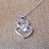 Pendant Necklaces 925 Sterling Silver Plated Double Coppr Heart Necklace 45cm Charm Little Girl Women Gift Fine Jewelry 13 28MM