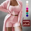 Women's Sleepwear 2023Women Tracksuit Sets Plush Velvet Tank Tops Shorts Cardigan Coat Three Piece Pajama Lounge Wear Causal Pajamad 3XL