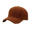 Casquettes de baseball unisexe chapeau de baseball bord incurvé en laine d'agneau artificielle couleur pure protection solaire garder au chaud