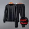 Men's Tracksuits Minglu Velvet Thicken Mens Sets (sweatshirts Pants) Luxury Geometric Jacquard Black Casual Sport Male Suits Slim Fit Man Ho