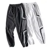 Herenbroeken Koreaanse flodderige tactische broek Casual Joggers Men Streetwear Hip Hop Cargo Zwart -en -witte zijde Stripe Design