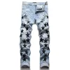 Kot Designer Varsity Erkek Denim Nakış Pantolon Moda Delikleri Pantolon Boy Boyut Hip Hop Sıkıntılı Fermuar Pantolon
