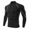 camicia sportiva da uomo collo alto fitness manica lunga pro sport da corsa T-shirt manica lunga autunno e inverno maglione collo alto elastico ad asciugatura rapida