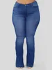 Byxor lw plus size jeans mitt midja hög stretchig fit casual denim dragkedja mager fickknapp design långa y2k kläder