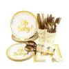 Décoration de fête Oh Baby Gold Dot Vaisselle Jetable Set Garçon Fille Douche Faveur Genre Révéler Ballon Bannière Enfants Anniversaire Drop Del Dhjyk