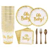 Party Decoration Oh Baby Gold Dot Disposable Tableware Set Boy Girl Shower Favor Gender Reveal Balloon Banner Kids Birthday Drop Del Dhjyk