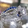 Anneaux de mariage romantique bleu cristal zircon bague de fiançailles conception croisée mode luxe femmes fête bijoux goutte