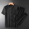 Herrspårar 21C Summer Mens Set (T-shirt byxor) Lyxgarnfärgad enkelbröstkort ärmman plus storlek 3xl 4xl Slim Fit