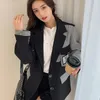 Womens Suits Blazers Womens Plaid Contrast Color Stitching Suit Coat Autumn Korean Loose Singlebreasted Pocket Fashion Blazer Female 230113