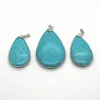 Pendant Necklaces 2pcs Synthetic Stone Blue Turquoise Charms Water Drop Shaped Silver Color Plated Edged DIY Making Necklace Accessories