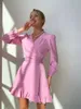 Casual Dresses Sweet Ruffles A Line Robe Dress Party Bandage Long Sleeve High midje Slim Fashion Mini White Dress Summer Ankom 230113