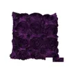 Kuddefodral Purple Satin Rose Flower Square Cushion Pillow Case er Drop Delivery Home Trädgårdsbäddar Bäddar leveranser DHSZW