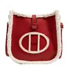 Designer Retro Women's Shoulder Messenger Bag Trendy Simple Textured Lambool Splicing Package Wholesale