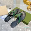 Designer tofflor metallkedja sandal damer tofflor thong l￤der sandaler tunn svart flip-flop