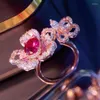 Cluster Rings Flower Ring Free Size Open Style For Women Girl Fine Jewelry CuteGift Party 925Sterling Silver With Cubic Zircon