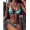 Women's Swimwear Sexy Tie-dye Lace Up High Cut Leg Halter Bikini Set Bandage Triangle Mini Thong Two Piece Swimsuit Mayokini #PY