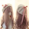 Bérets fille japonaise Kawaii béret chapeau Lolita adolescente coeur doux laine fait à la main mignon dentelle nœud papillon chaud hiver peintre coiffure