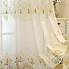 Curtain & Drapes European Luxury Embroidery Tulle Sheer Curtains For Living Room Semi-Sheer Jacquard Voile Window