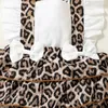 Sukienki dla dziewczynek dziecięce dziewczyny sukienka Romper Leopard-Print Panel Rufle Rleeve Backless Summer Infant Fashion Bow Cake Spódnica