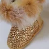 First Walkers Handmade Bow Hairband Rhinestones Baby Girl Warm Snow Boots Winter Shoes First Walker Sparkle Bling Crystal Princess Shower Gift 230114