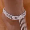 Anklets VCU Boho Rinestone Anklet och Finger Bling Jewely för kvinnor Crystal Multilayer Toe Ring Foot Chain Armband