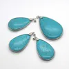 Pendant Necklaces 2pcs Synthetic Stone Blue Turquoise Charms Water Drop Shaped Silver Color Plated Edged DIY Making Necklace Accessories