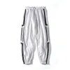 Herenbroeken Koreaanse flodderige tactische broek Casual Joggers Men Streetwear Hip Hop Cargo Zwart -en -witte zijde Stripe Design