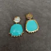 Boucles d'oreilles KKGEM Naturel 21x24mm Bleu Turquoise 10x14mm Coquille Blanche Cz Dangle Plaqué Or Gemme Bijoux De Mode