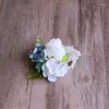 Decorative Flowers Artificial White Silk Rose Women Flower Bride Wrist Corsage Man Groom Boutonniere Suit Wedding Party Decoration