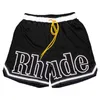 Summer Style Rhude Shorts Men Streetwear Mesh Breathable Leather Embroidery Basketball