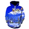 Hoodies masculinos Feliz Natal 3D Capuz impresso Homens e mulheres rua usam moletom para meninos de Santa Garotas Top Casat