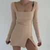 Lässige Kleider eleganter weiß gestrickter Pullover Kleid Frauen Herbst Winter Langarm Bodycon Mini Weihnachten 2023 Grün Rot