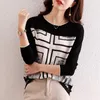 Dames blouses 2023 herfst mode temperament blouse ronde nek losse print bodem blusa retro dunne chiffon sweater dk1450