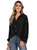 Women's Blouses Female Tops Solid Color Turn-Down Collar Long Sleeve Button-Down Shirt For Spring Fall Black Apricot Blue S M L XL