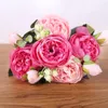 Decorative Flowers Artificial 9 Heads Silk Rose Peony Fake Flower Simulation Flannel Home Party Wedding Decoration Bridal Bouquet