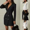 Womens Suits Blazers Autumn Winter Women Blazer Suit Casual Double Breasted Pocket Women Long Jackets Elegant Long Sleeve Female Blazer Outerwear 4XL 230113