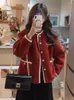 女性用ジャケットファッションショートラムウールコートレディース服春秋の赤い女の子クリスマストップjp758