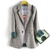 Costumes pour femmes Heydress 2023 femmes à manches longues bouton unique Blazers bureau dame élégant mince décontracté Plaid Blazer manteau Bleazer Mujer