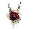الزهور الزخرفية العروس العروسة boutonniere دبابيس الزفاف باقة الزفاف البيضاء الورود الحرير الاصطناعية