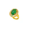 Обручальные кольца этническое женское кольцо 24k золотой цвет овальный винтажный деликатный зеленый каменный камень белый хрустальный пальцы украшения невесты