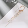 Hoop Earrings & Huggie Fashion Satement Pearl Wind Crystal Tassels Ears Hanging Ear Nature Female Jewelry Personality Metal Chain Clip