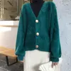 Women's Knits 2023 Spring Autumn Mink Cashmere Outerwear Short British Style V-Neck Solid Color Knitted Coat Single Breasted Loose Tops