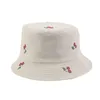 Wide Brim Hats Fruit Cherry Print Cap Reversible Foldable Bucket Women Men Harajuku Black Two-sided Fishing Fisherman Hat #P2