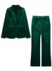 Womens Suits Blazers TRAF Velvet Blazer Women Winter 2023 Green Tailoring Womens Blazer Set 2 Pieces Long Sleeve Chic And Elegant Woman Jacket 230113