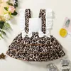 Sukienki dla dziewczynek dziecięce dziewczyny sukienka Romper Leopard-Print Panel Rufle Rleeve Backless Summer Infant Fashion Bow Cake Spódnica