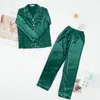 Women's Sleepwear 2 Pieces Faux Silk Satin Pajamas Set Autumn Women Long Sleeve Nightwear Silky Comfortable Skin-friendly Sleepsuits