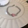 Choker punkrosa hjärttransparent kristall charm halsband för kvinnor metallisk platt chunky kedja tillbehör smycken