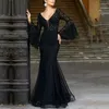 Casual Dresses Vintage Elegant Lace Up Goth Retro Party Women Gothic Punk Dress Long Flare Sleeve Sexy Black Mesh Sawing