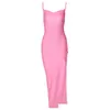 Casual jurken vrouwelijke slip jurk zomer stevige kleur mouwloze spaghetti riem pakket heup stuk roze/paars/champagne s/m/l