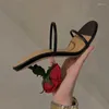 Sandaler 2023 Mode Elegant Röda Blommor Öppen tå Rose Dam Stiletto Höga klackar Tofflor Lyxstil Sexig fest